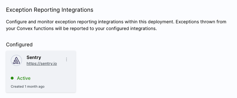 A screenshot showing a completed Convex-Sentry configuration